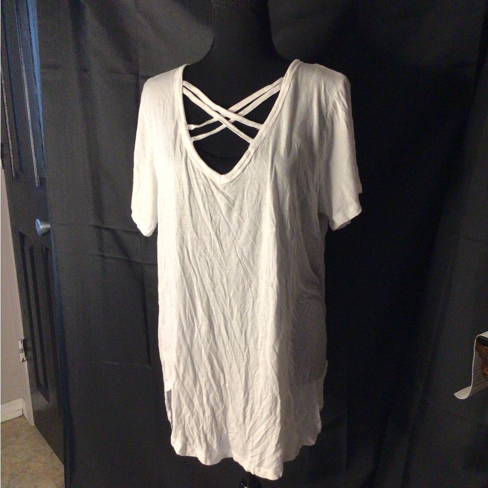 #893. .  Splash White Asymmetrical Cut Out Tee